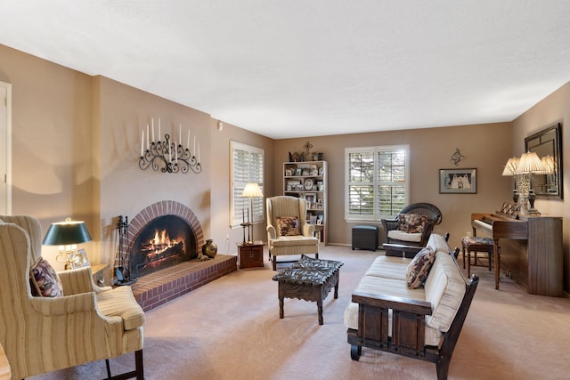 8480 Osuna Rd NE, Albuquerque, NM 87111 - living area with carpet and a brick fireplace