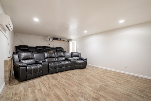4509 Tottle Ave NW, Albuquerque, NM 87114 - home theater room with light wood-style floors, a wall unit AC, baseboards, and recessed lighting