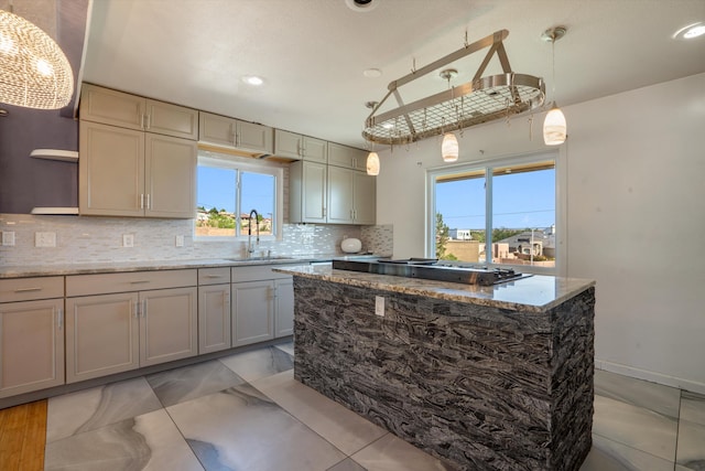 4509 Tottle Ave NW, Albuquerque, NM 87114 - kitchen with open shelves, a sink, plenty of natural light, decorative backsplash, and recessed lighting