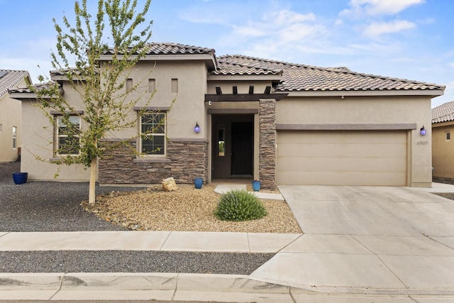 6969 Cleary Loop NE, Rio Rancho, NM 87144 - view of front of house featuring a garage, stucco siding, and stone siding