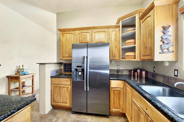1 Seasons Cir, Placitas, NM 87043 - kitchen featuring stainless steel refrigerator with ice dispenser and a sink