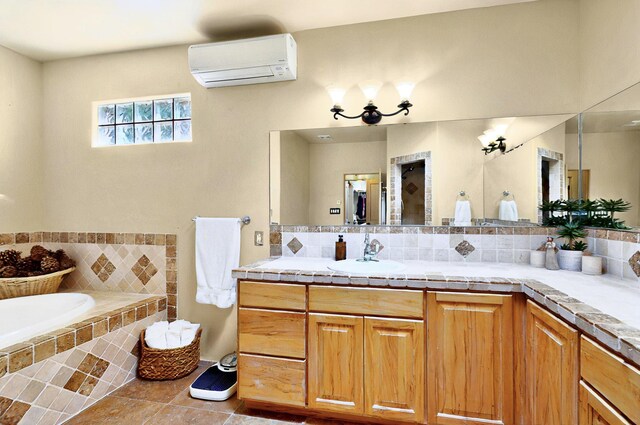 1 Seasons Cir, Placitas, NM 87043 - bathroom featuring an AC wall unit, tile patterned flooring, vanity, and a bath