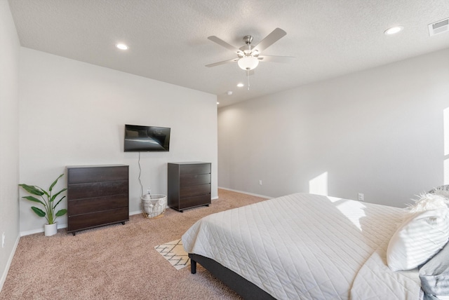 3217 Vatapa Rd NE, Rio Rancho, NM 87144 - bedroom with carpet, recessed lighting, baseboards, a ceiling fan, and a textured ceiling