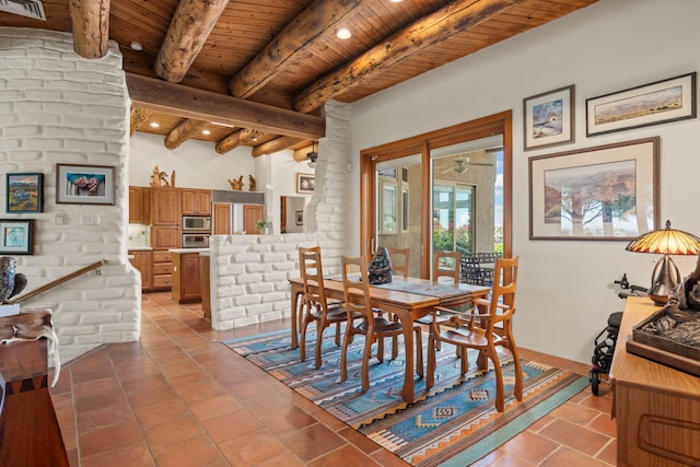 1572 Eagle Ridge Ct NE, Albuquerque, NM 87122 - tiled dining space with wood ceiling with exposed beams and ceiling fan