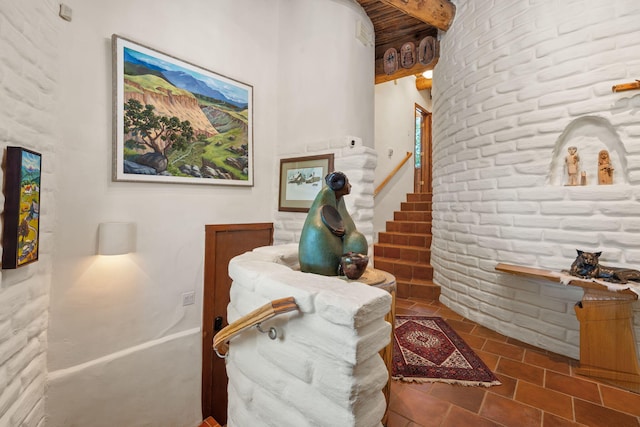 1572 Eagle Ridge Ct NE, Albuquerque, NM 87122 - living area featuring beam ceiling and stairway