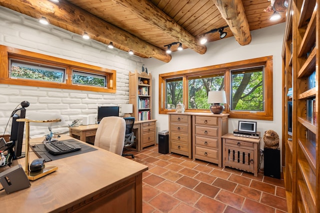 1572 Eagle Ridge Ct NE, Albuquerque, NM 87122 - office space with wood ceiling with exposed beams and dark tile patterned floors