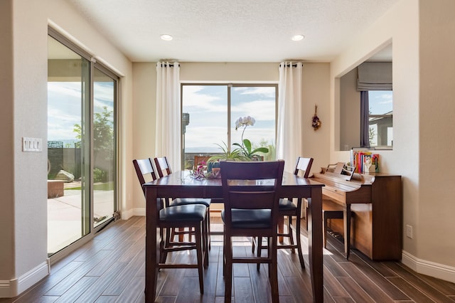 1608 Mammoth Way, Albuquerque, NM 87120 - dining room with dark wood-type flooring, baseboards, recessed lighting, and a textured ceiling