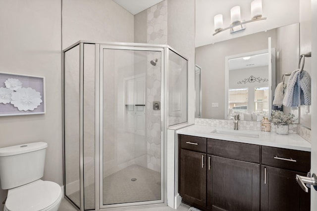 6527 Trestle Glen Rd NW, Albuquerque, NM 87120 - bathroom with vanity, toilet, and a stall shower