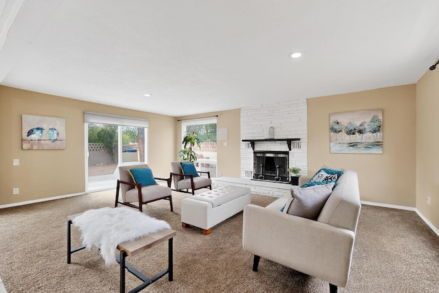 3801 Simms Ave SE, Albuquerque, NM 87108 - carpeted living room featuring a fireplace and recessed lighting