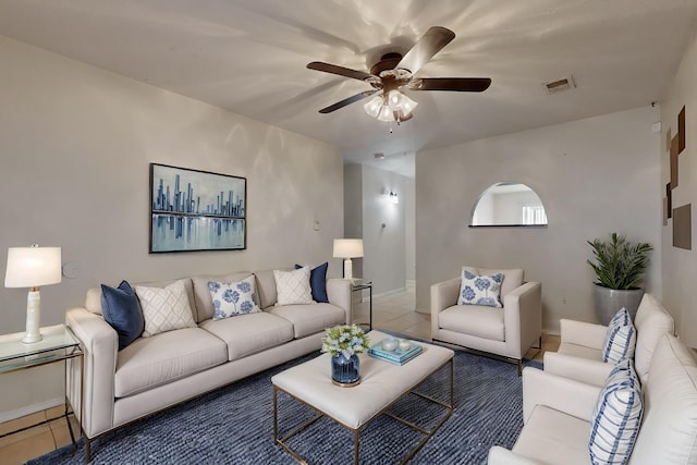 2815 Quail Pointe Dr NW, Albuquerque, NM 87120 - living room with tile patterned floors, ceiling fan, and baseboards