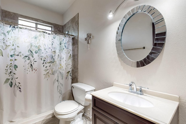 1375 Golden Eye Loop NE, Rio Rancho, NM 87144 - full bathroom featuring vanity, toilet, a textured wall, and curtained shower