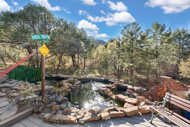 4 Pop Chalee, Glorieta, NM 87535 - exterior view of a small pond and stairway