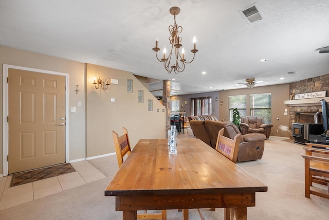 6308 Turquoise Trl NE, Rio Rancho, NM 87144 - dining room featuring light carpet, ceiling fan, recessed lighting, a chandelier, and baseboards