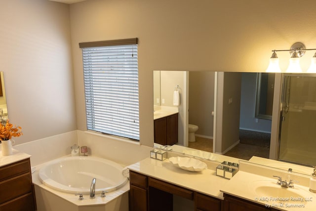 8704 Espacio Verde Rd, Albuquerque, NM 87120 - bathroom featuring vanity, a garden tub, and toilet