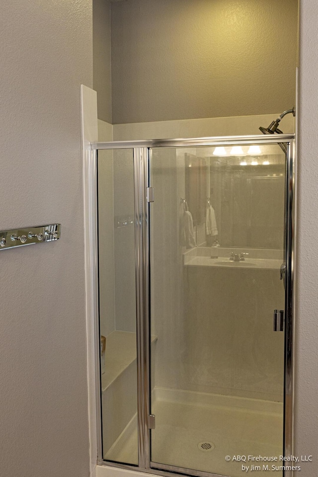 8704 Espacio Verde Rd, Albuquerque, NM 87120 - full bathroom featuring a shower stall and a textured wall