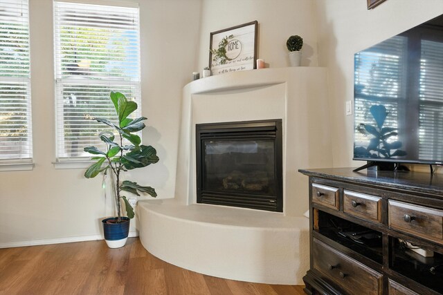 2004 Rancho Oro Ave SE, Rio Rancho, NM 87124 - detailed view of a glass covered fireplace and wood finished floors