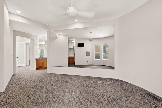 2600 Griegos Pl NW, Albuquerque, NM 87107 - unfurnished living room featuring ceiling fan, carpet flooring, and recessed lighting
