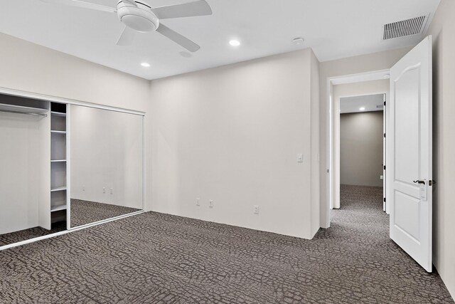 2600 Griegos Pl NW, Albuquerque, NM 87107 - unfurnished bedroom featuring carpet flooring, recessed lighting, a closet, and a ceiling fan