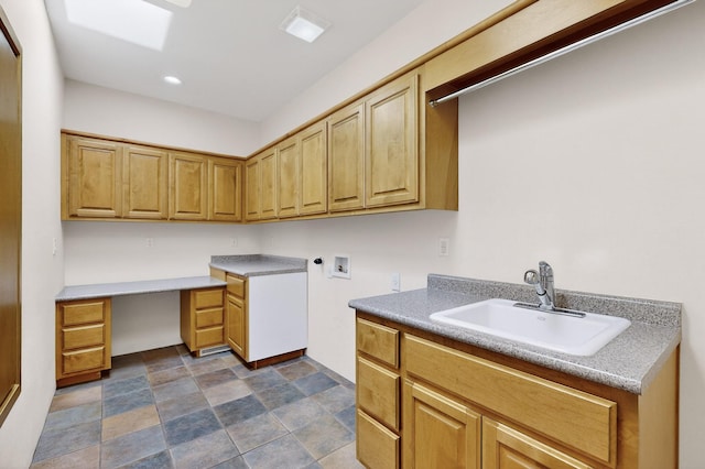 2600 Griegos Pl NW, Albuquerque, NM 87107 - washroom with cabinet space, washer hookup, stone finish floors, recessed lighting, and an office area