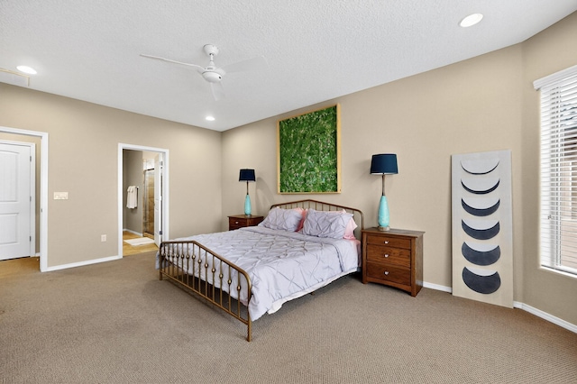 2927 Kings Canyon Loop NE, Rio Rancho, NM 87144 - bedroom featuring carpet, baseboards, a ceiling fan, recessed lighting, and ensuite bath