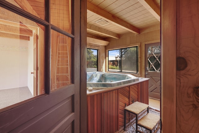 9705 Rio Grande Blvd NW, Albuquerque, NM 87114 - bathroom with wood ceiling with exposed beams