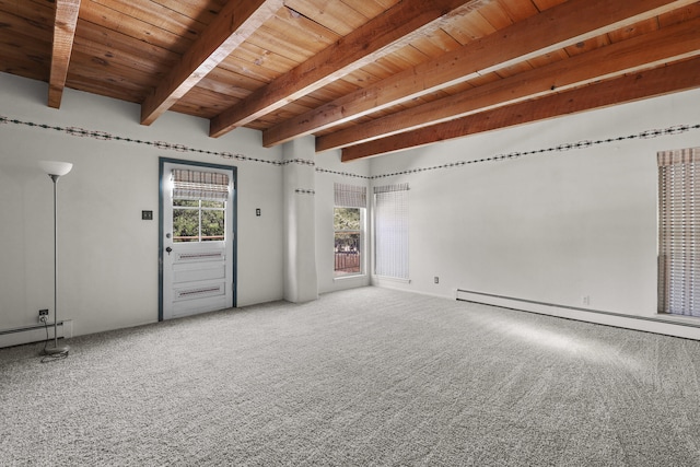 9705 Rio Grande Blvd NW, Albuquerque, NM 87114 - empty room with wooden ceiling with exposed beams, carpet, and baseboard heating