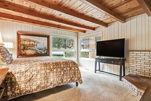 78 Slate Rd, Jemez Springs, NM 87025 - carpeted bedroom with wood ceiling with exposed beams and wood walls