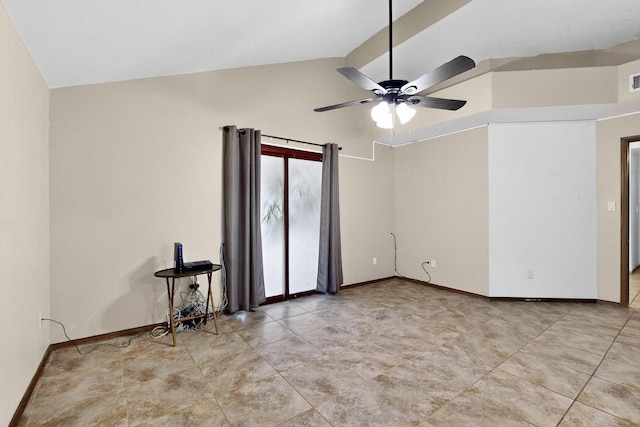 6322 Lamy St NW, Albuquerque, NM 87120 - unfurnished room featuring a ceiling fan, high vaulted ceiling, baseboards, and light tile patterned floors