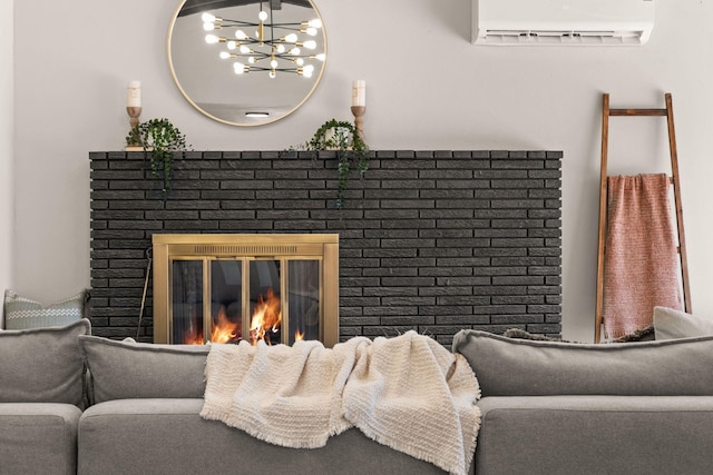 11701 Summer Ave NE, Albuquerque, NM 87112 - detailed view of a chandelier, a wall mounted air conditioner, and a fireplace