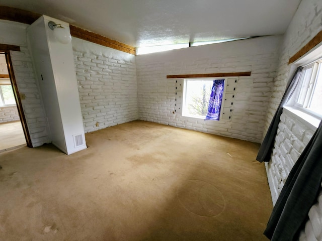 83 Paseo De San Antonio Rd, Placitas, NM 87043 - unfurnished room with healthy amount of natural light, carpet, and brick wall