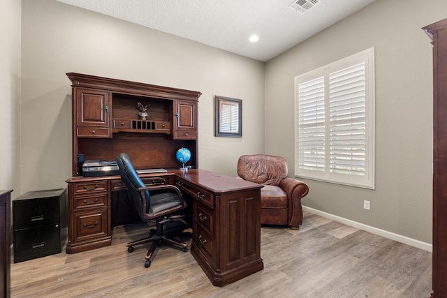 4118 Pico Norte Ln NE, Rio Rancho, NM 87124 - home office with light wood finished floors, baseboards, and recessed lighting