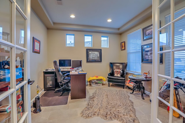 2350 Sandra Loop NE, Rio Rancho, NM 87144 - home office with a raised ceiling, recessed lighting, and baseboards