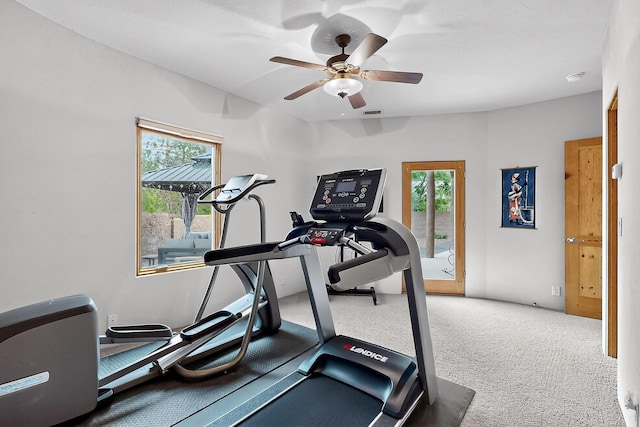 317 Plaza Muchomas, Bernalillo, NM 87004 - exercise room featuring carpet and ceiling fan