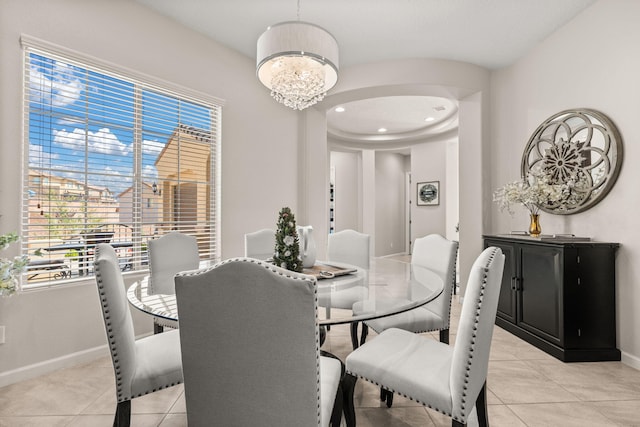 9128 Vista Bosquejo Rd NW, Albuquerque, NM 87120 - dining room with light tile patterned flooring, a chandelier, and recessed lighting