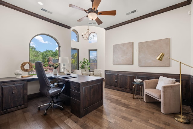 10650 Signal Ave NE, Albuquerque, NM 87122 - office space featuring a ceiling fan, crown molding, a chandelier, and wood finished floors