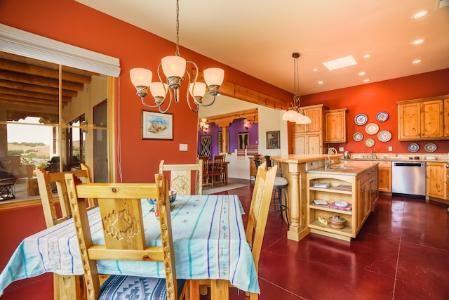 25 Camino Manzano, Placitas, NM 87043 - dining space featuring a chandelier, recessed lighting, and concrete floors