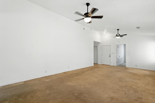 5940 Night Rose Ave NW, Albuquerque, NM 87114 - unfurnished room featuring a ceiling fan, light carpet, baseboards, and high vaulted ceiling