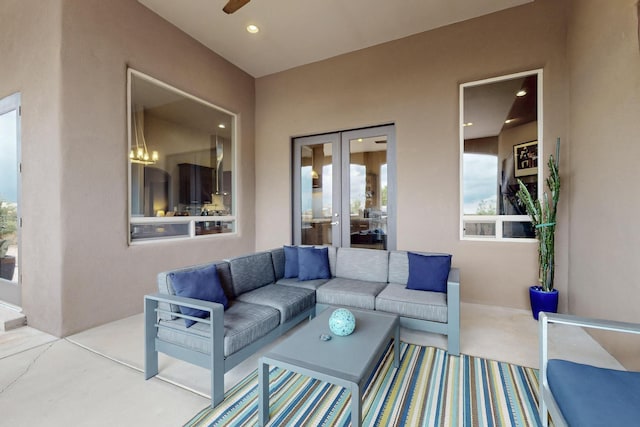 3220 Vatapa Rd NE, Rio Rancho, NM 87144 - view of patio with outdoor lounge area, a ceiling fan, and french doors