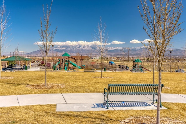 1720 Summer Breeze Dr NW, Albuquerque, NM 87120 - community play area with a lawn, a mountain view, and a gazebo