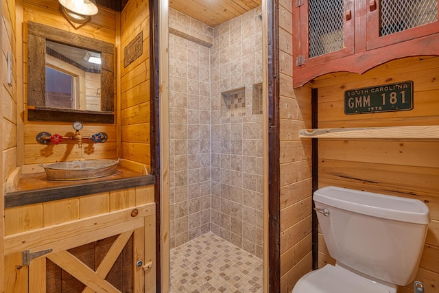 10 Berkshire Rd, Estancia, NM 87016 - bathroom featuring vanity, a shower stall, and wooden walls