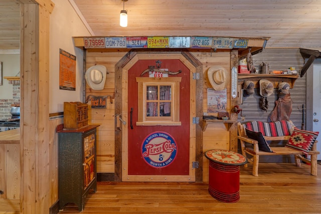 10 Berkshire Rd, Estancia, NM 87016 - interior space with wood finished floors, wooden walls, and wood ceiling