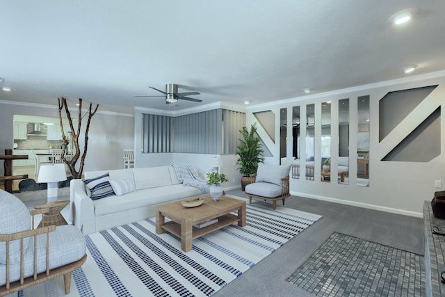 1201 Calle Placitas, Bernalillo, NM 87004 - living room featuring ceiling fan, recessed lighting, and crown molding