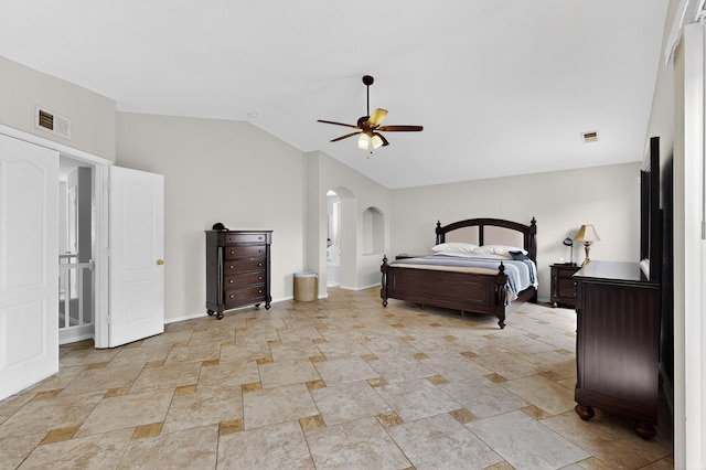 1468 Montiano Loop SE, Rio Rancho, NM 87124 - bedroom featuring lofted ceiling, arched walkways, and a ceiling fan