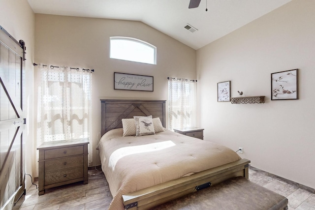 2704 Ghost Ranch St SW, Albuquerque, NM 87121 - bedroom featuring vaulted ceiling, light wood-type flooring, and ceiling fan