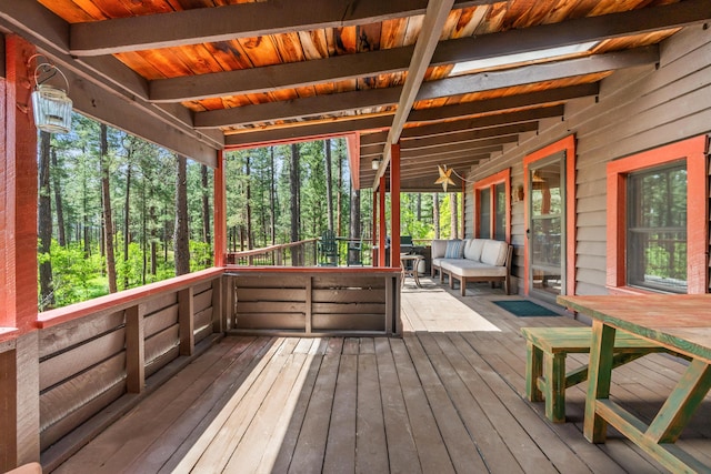 578 Horseshoe Loop, Jemez Springs, NM 87025 - wooden terrace featuring an outdoor hangout area