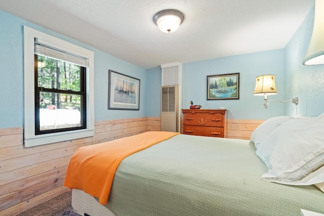 578 Horseshoe Loop, Jemez Springs, NM 87025 - bedroom with wooden walls and a wainscoted wall