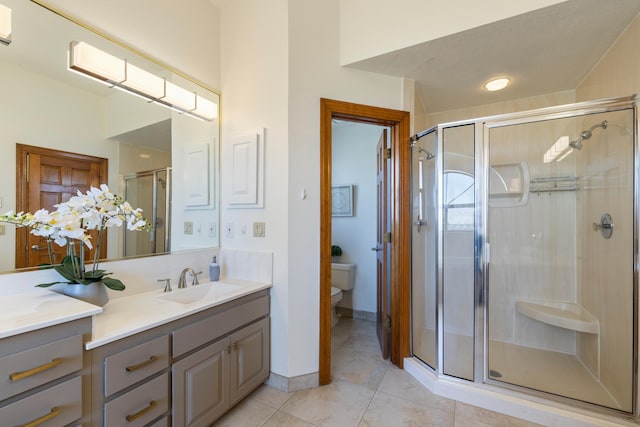 8712 Greenarbor Rd NE, Albuquerque, NM 87122 - full bathroom featuring vanity, a stall shower, and tile patterned floors