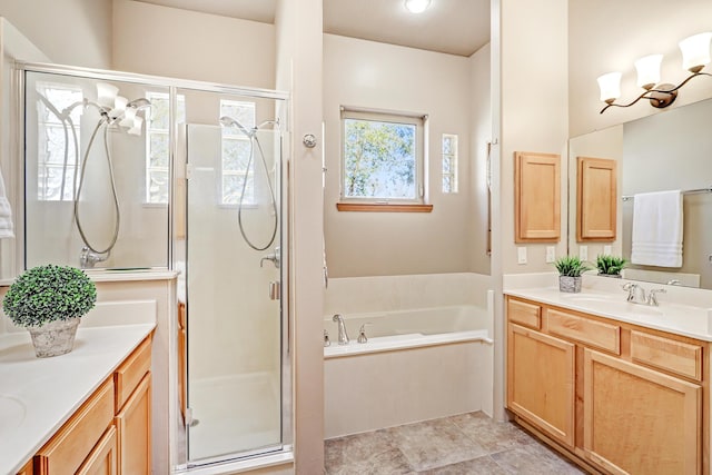 120 Espinosa Rd, Corrales, NM 87048 - full bath featuring two vanities, a shower stall, and a garden tub