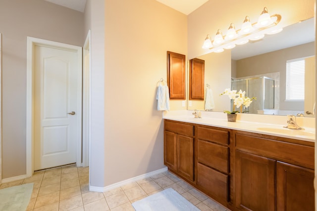 4601 Mi Cordelia Dr NW, Albuquerque, NM 87120 - bathroom featuring a stall shower, double vanity, and tile patterned floors