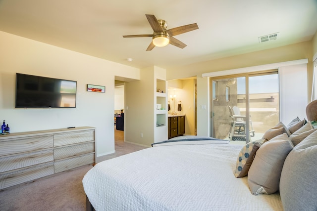 4381 Lauren Loop NE, Rio Rancho, NM 87124 - bedroom with access to exterior, carpet floors, and ceiling fan